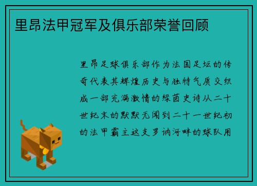 里昂法甲冠军及俱乐部荣誉回顾